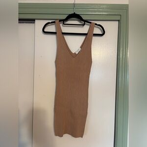 Babaton Camel Ribbed Mini Dress